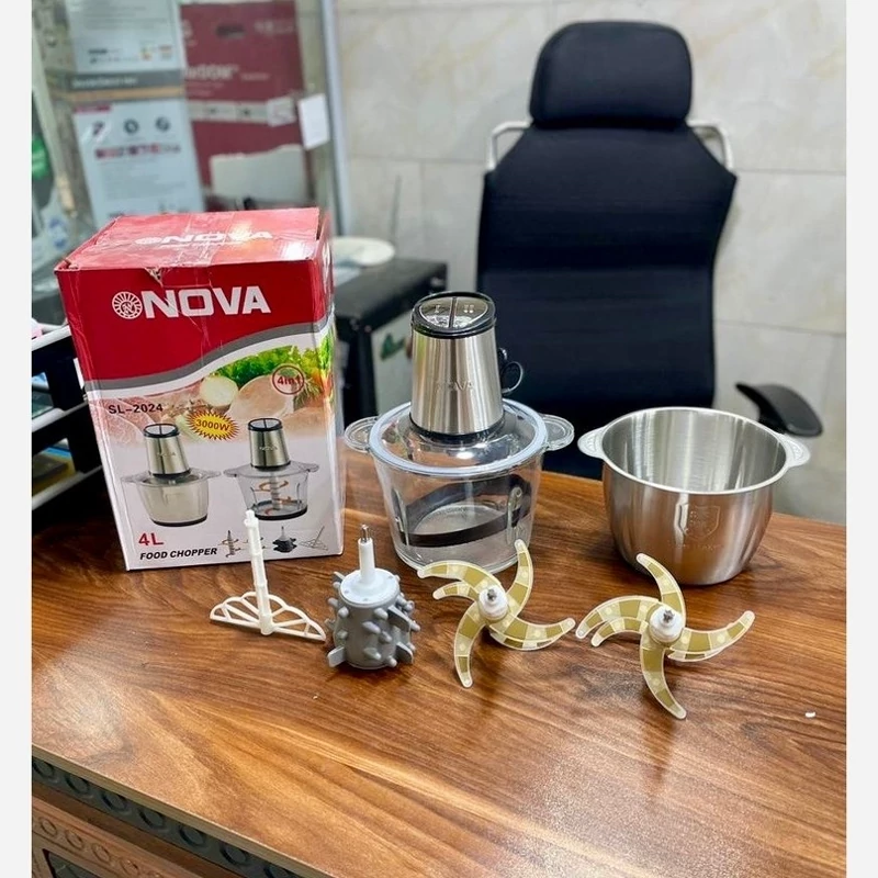 خردکن دوکاسه نوا- ظرفیت 4+4 لیتری- 6+6 تیغه تیتانیوم طلایی همراه با سیر پاک کن و همزن-3 کاره- قدرت 3000W وات مدل SlL2024