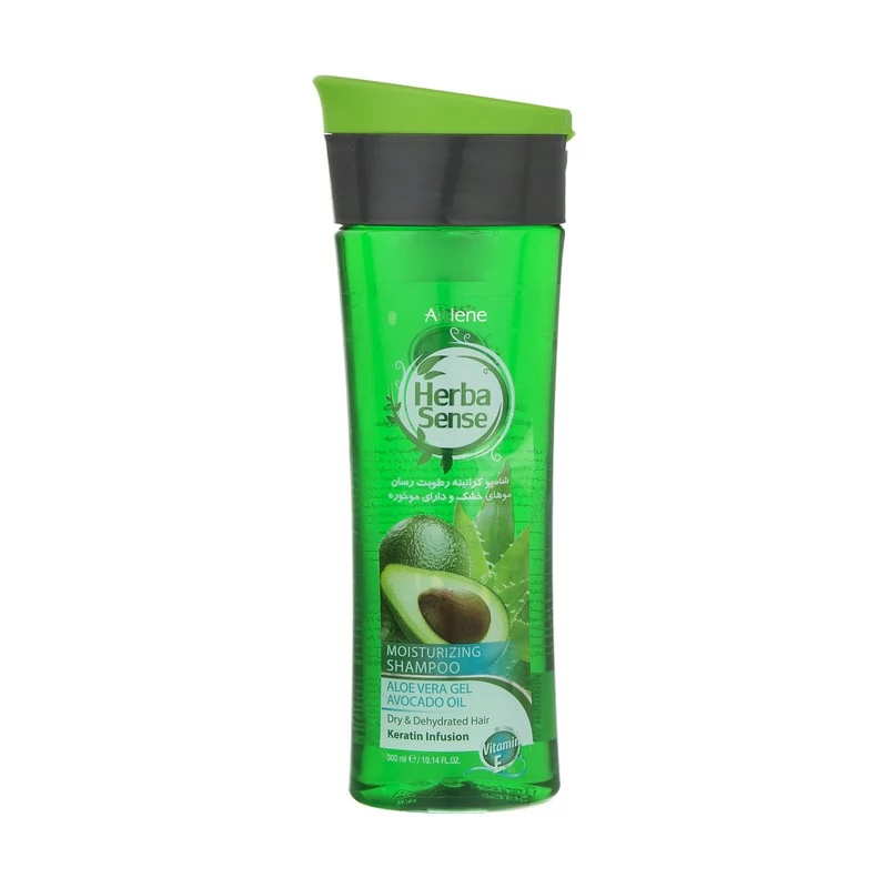 شامپو کراتینه هرباسنس رطوبت رسان عصاره ژل آلوئه ورا و آووکادو آردن مناسب موهای آسیب دیده و شکننده 300 میل