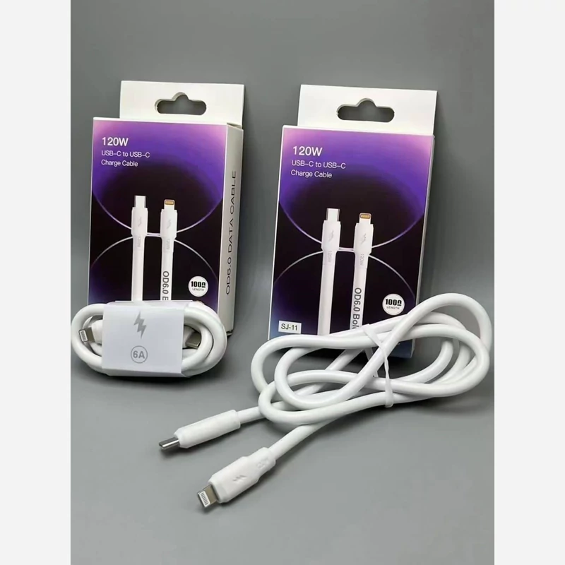 کابل شارژ ضخیم 120 واتی USB-C به لایتنینگ اپل مدل SJ-11 به طول 1 متر،کابل تبدیل تایپ سی به لایتنینگ (تخفیف ویژه)