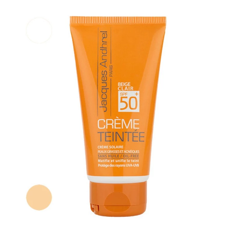 کرم ضد آفتاب رنگی ژاک آندرل پاریس SPF 50 مدل TEINTEE02 مناسب برای پوست چرب حجم 50 میلیلیتر