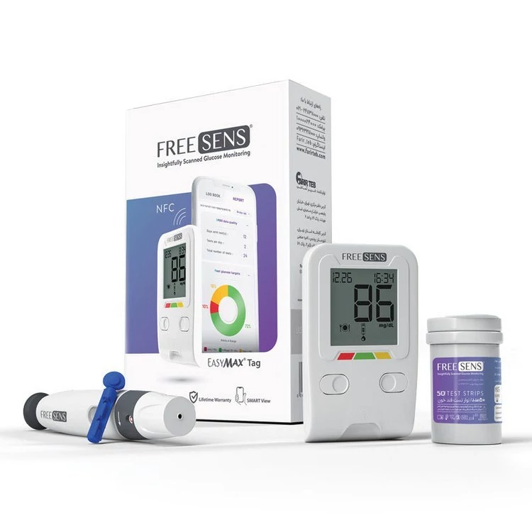 دستگاه تست قندخون فری سنس مدل Freesense-Meter Only همراه 50 عدد نوار و 10 عدد سوزن لنست