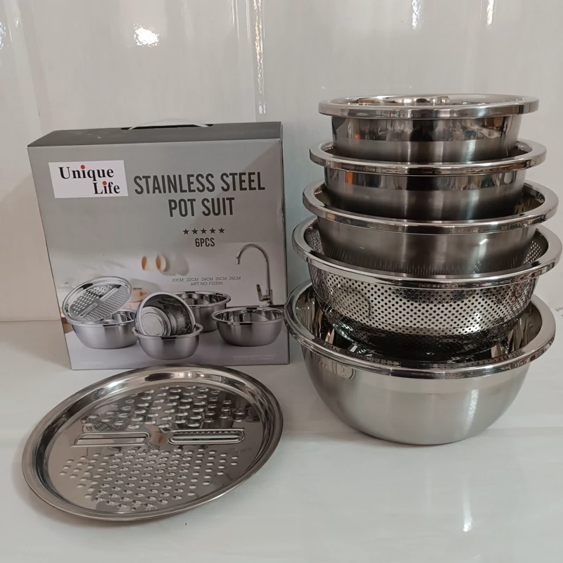 آبکش و لگن رنده دار استیل یونیک 