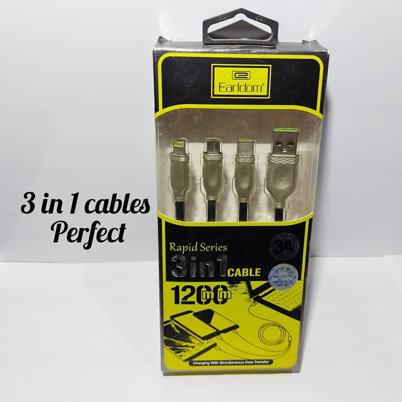 کابل شارژ تبدیل سه کاره usb  به micro   lighting   type c بسیار مقاوم برند ارلدام