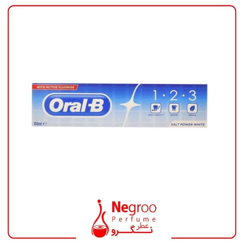 خمیر دندان اورال-بی Oral-B مدل 1.2.3 Salt Power White حجم 100 میلی لیتر/اورجینال
