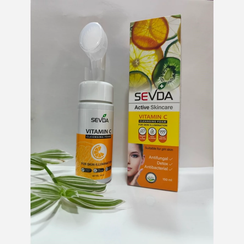 فوم شستشوی صورت براش دار سودا SEVDA مدل ویتامین سی حجم 150 میلی لیتری