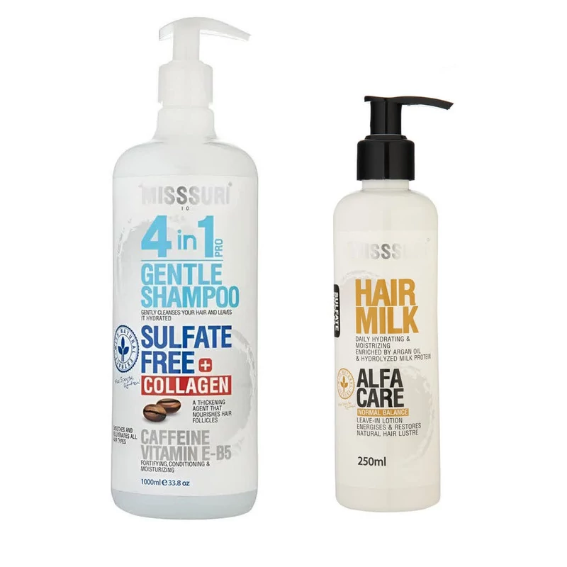 شامپو تقویت کننده مو میسوری مدل collagen مناسب برای موهای معمولی حجم 1000 میلی لیتر به همراه ماسک مو میسوری مدل 10 در...