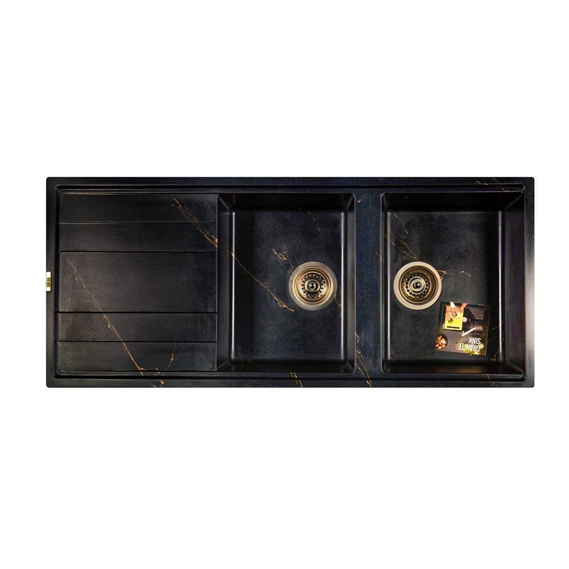 سینک ظرفشویی گرانیتی سولار مدل s27 مشکی رگه طلایی