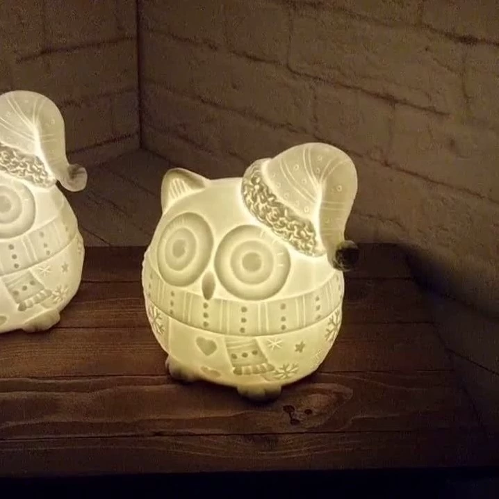 چراغ خواب کودک مجسمه مدل جغد کلاه دار دکوری