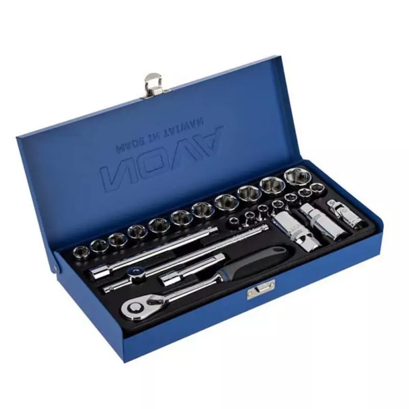 مجموعه 25 عددی جعبه بکس 3/8 اینچ با سطح فول پولیش نووا تایوانی مدل 7400