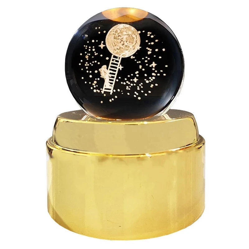 چراغ خواب مدل گوی کریستال موزیکال چرخان طرح ماه و فضانورد