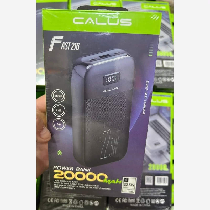 پاوربانک 20000 CALUS مدل216 22.5W صدرصد اورجینال کابل دار فست شارژصفحە دیجیتالی