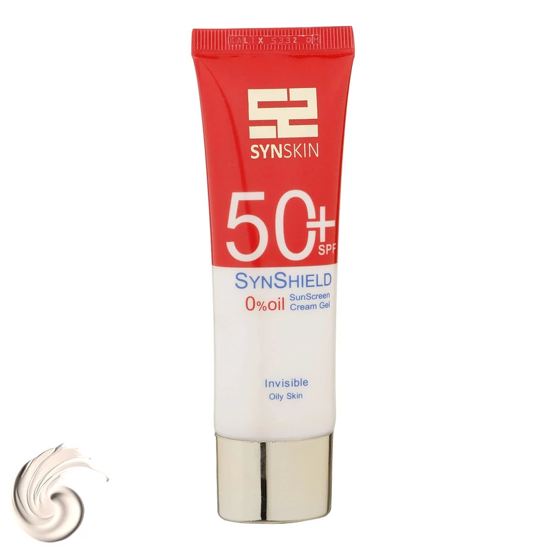 ژل کرم ضدآفتاب ساین اسکین بدون رنگ SPF50 مدل SynShield، مناسب پوستهای چرب، حجم 50 میلیلیتر