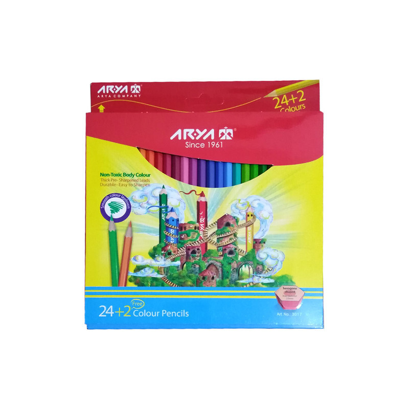 مدادرنگی 26 رنگ آریا (24 عدد با دو رنگ اضافه)، Arya 24+2 Colored Pencil، جنس چوبی