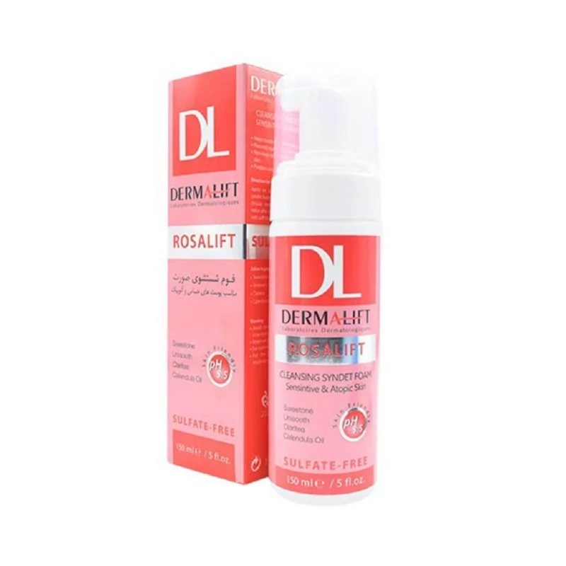 فوم شستشوی صورت درمالیفت مدل رزالیفت مناسب پوست حساس حجم 150 میلی لیتر