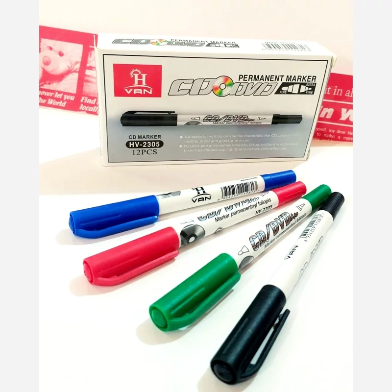 ماژیک سی دی دوسر H VAN مدل HV-2305،یک طرف نازک و طرف دیگر ضخیم،برای مصرف دارو خانه ها،برای نوشتن روی انواع CD و DVD