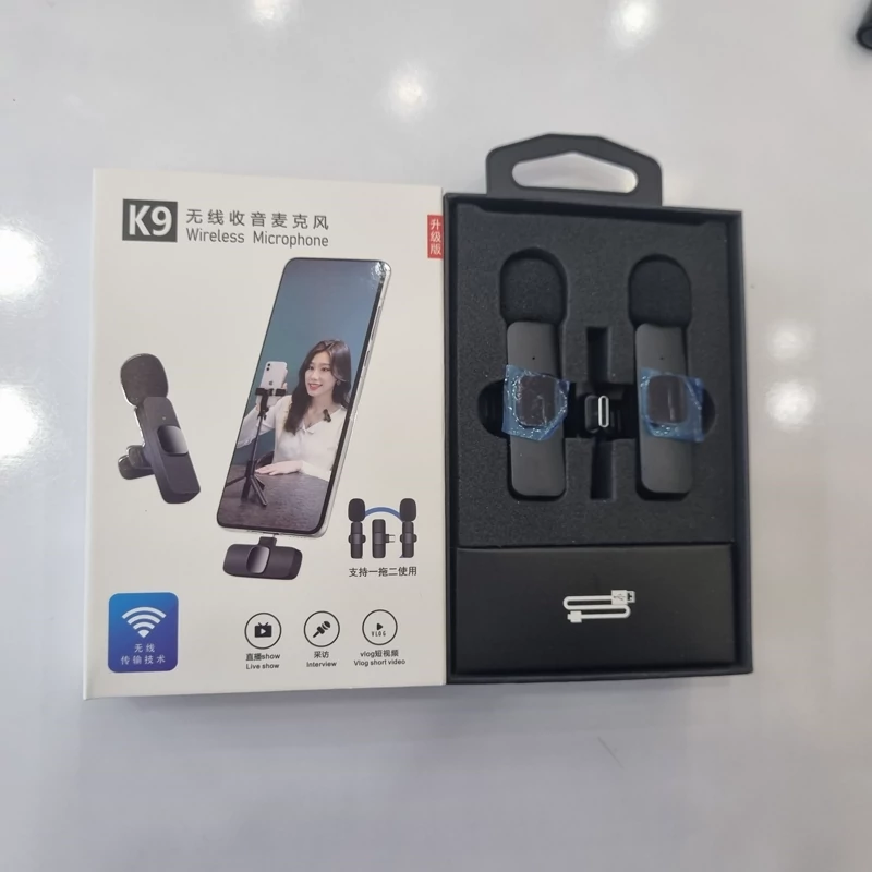 میکرفوفن دوبلل یقه ایوایرلس مدل k9وایرلس برای گوشی ایقون )اصلی)