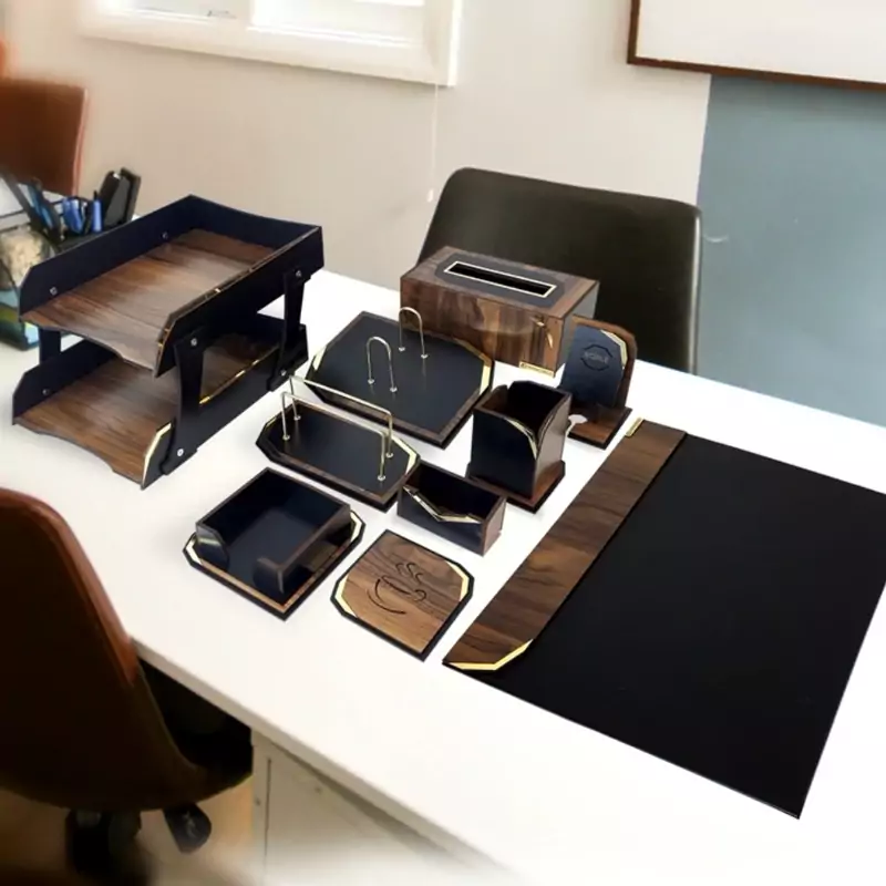 ست رومیزی چوب وکیومی 10تکه مدیریتی لاکچری پایه دار