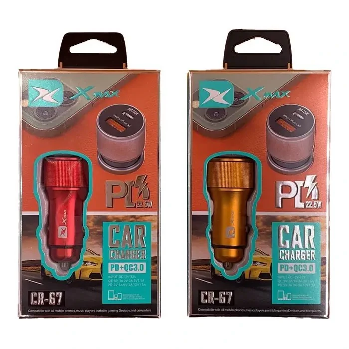 شارژر  فندکی XMax مدل CR67 یک پورت USB کویک شارژ  QC3.0 یک پورت PD سوپر فست