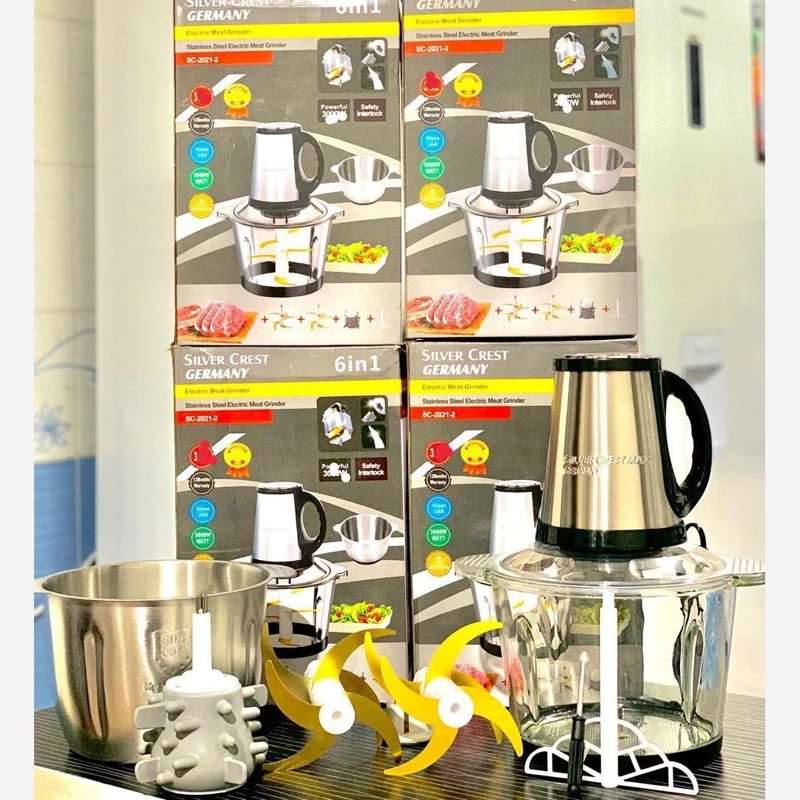 خردکن سیلور کرست دو کاسه ( استیل +پیرکس) دو تیغه حک شده ( 6 تایی طلایی+ 6تیعه زاپاس )  سیر پوست کن و همزن