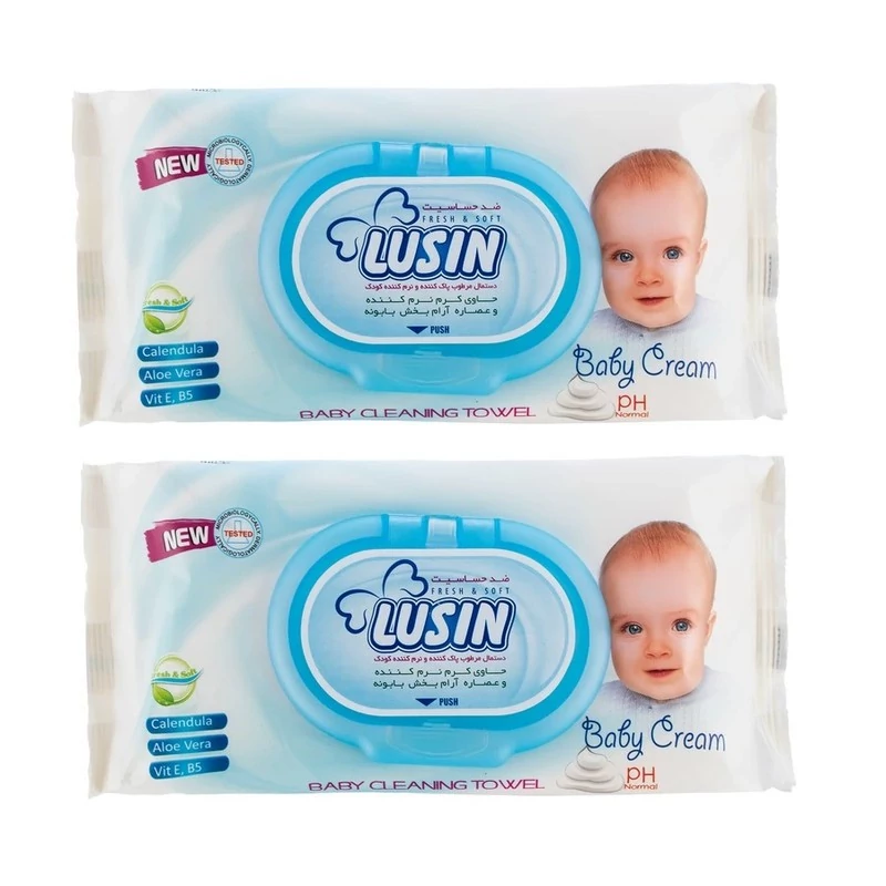 دستمال مرطوب پاک کننده کودک لوسین مدل معطر دو بسته 60 عددی