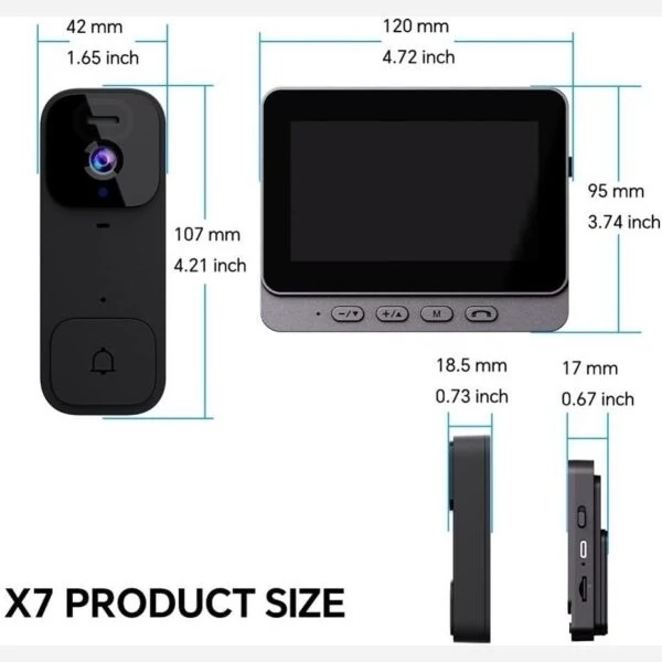 زنگ درب تصویری هوشمند بی سیم با مانیتور 4.3 اینچی مدل X7  بدون نیاز به WiFi