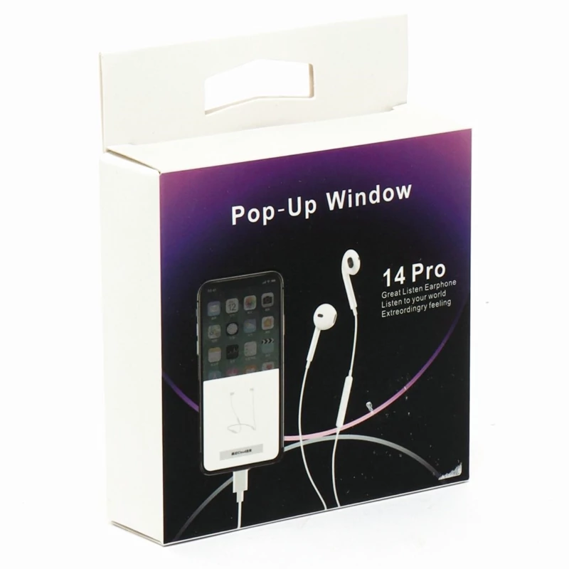هندزفری سیمی Pop-Up Window مدل IPHONE 14 PRO،طراحی ارگونومیک،دارای میکروفون،کلید مدیریت میزان صدا،دارای بسته بندی شکیل