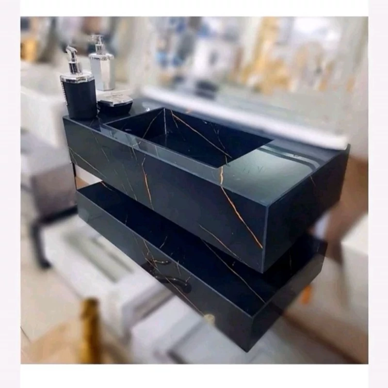 روشویی سرامیکی مشکی رگه طلایی جدید و شیک (پس کرایه)