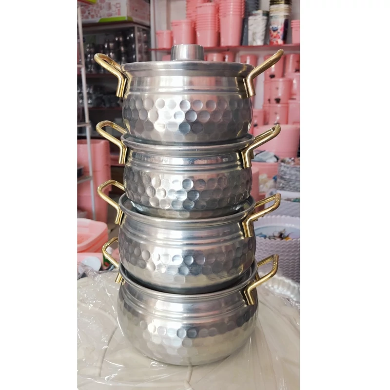 سرویس قابلمه روحی چکشی 4تایی دسته طلایی مدل خمره ای