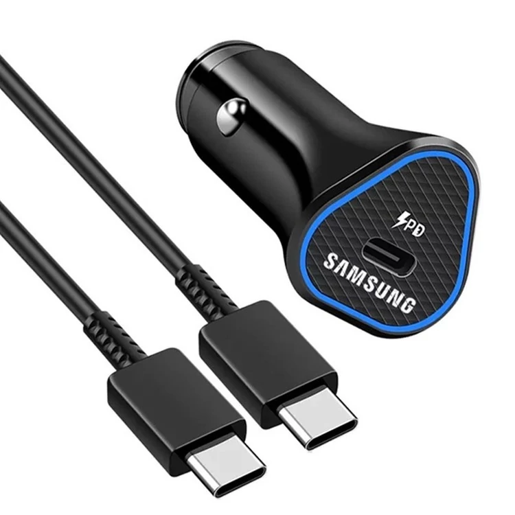 شارژر فندکی 25 وات سامسونگ مدل EP-TA800XWCGCN به همراه کابل تبدیل USB-C مجهز به شارژ سریع PD