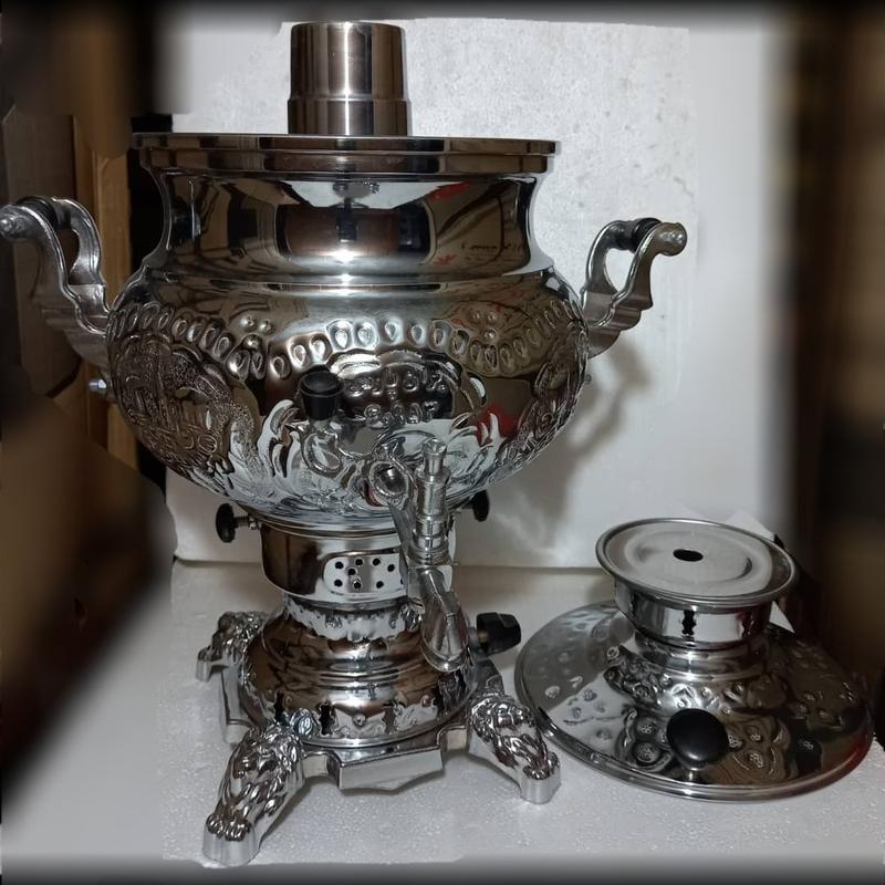 سماور گازی برنج  تنوره دار 6 لیتر ورق ضخیم پایه ذغالی  کوره دار با ضمانت 