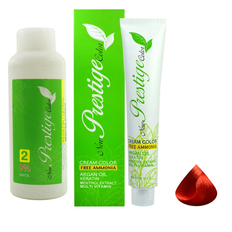 رنگ مو نیو پرستیژ کالر شماره P6 حجم 100 میلی لیتر رنگ بژ مسی به همراه اکسیدان نیو پرستیژ کالر مدل 2 نه درصدی حجم 150 ...