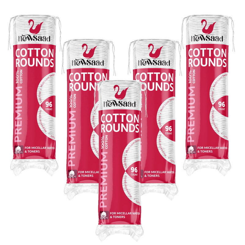 پد پاککننده آرایش صورت نیوساد مدل Cotton-Rounds پنج بسته 96 عددی