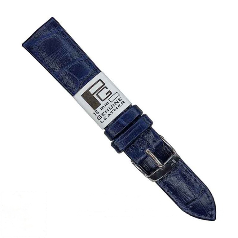 بند ساعت مچی چرم طبیعی PG طرح دار سورمه ای سایز 18