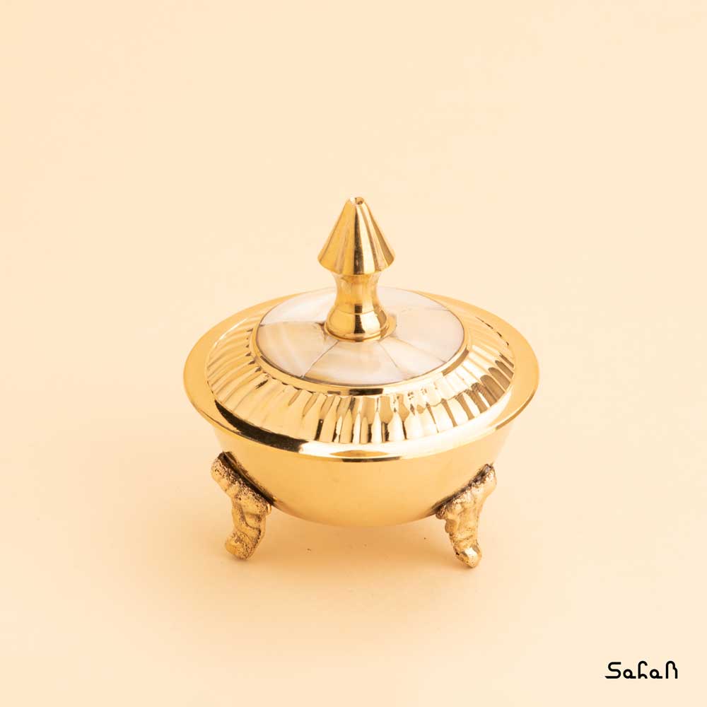 قندان برنجی و صدفی سه پایه مدل شیملا سایز 1