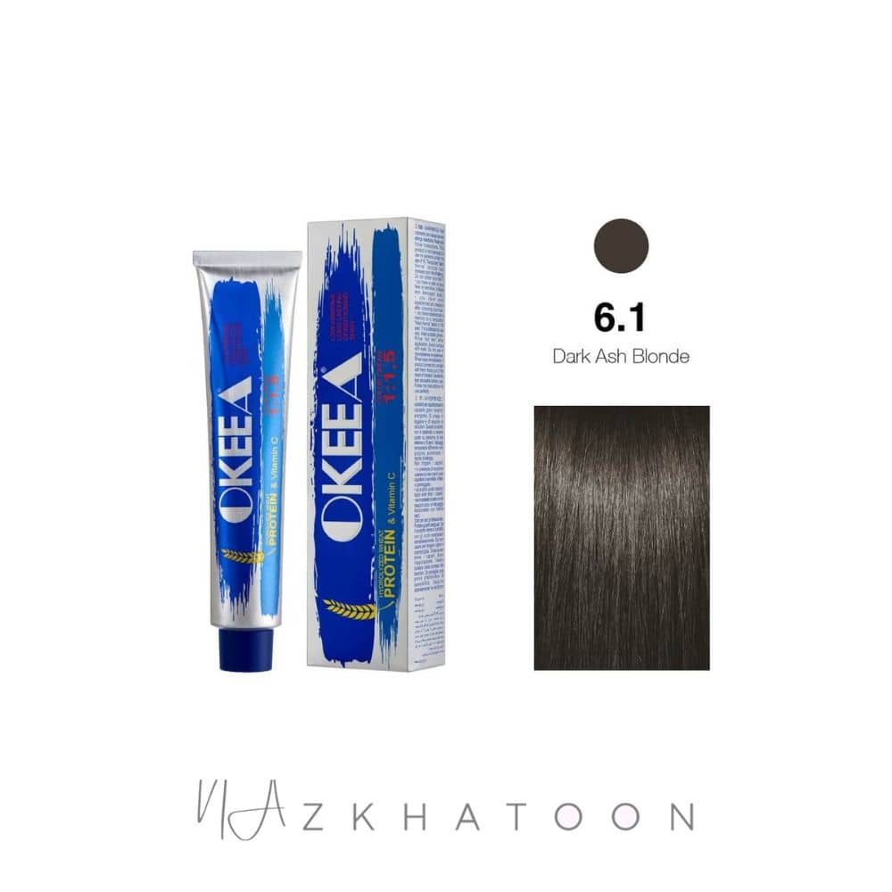 رنگ مو 100میل اکیا OKEEA سری ASH شماره 6/1 بلوند خاکستری تیره
