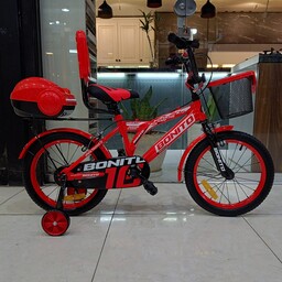 دوچرخه سایز 16 قرمز درجه یک سبد پشتی دار خارجی برند Bonito
