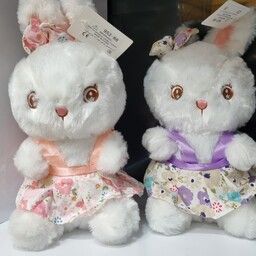 عروسک پولیشی، عروسک خرگوش پیراهن گل گلی رنگ بنفش ، عروسک دخترونه ، عروسک ولنتاین 