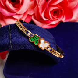 شیکترین و زیباترین دستبند النگویی قفل دار ونکلیف سبز برند ژوپینگ آبکاری طلای 18 عیار با ارسال رایگان دخترانه و زنانه