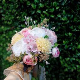 دسته گل عروس مصنوعی با کیفیت عالی دسته گل عروس خارجی با داوودی و رز 