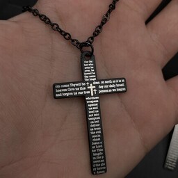 گردنبند صلیب مشکی و نقره ای به همراه زنجیر 