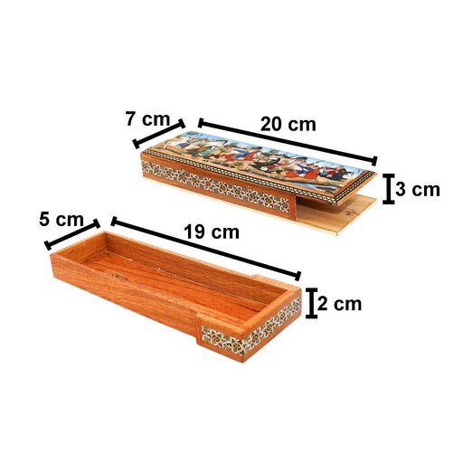 قلمدان کشویی یک گل تاج دار کوچک خاتم کاری(طرح شکار  برجسته)(گارانتی 120 ماهه)