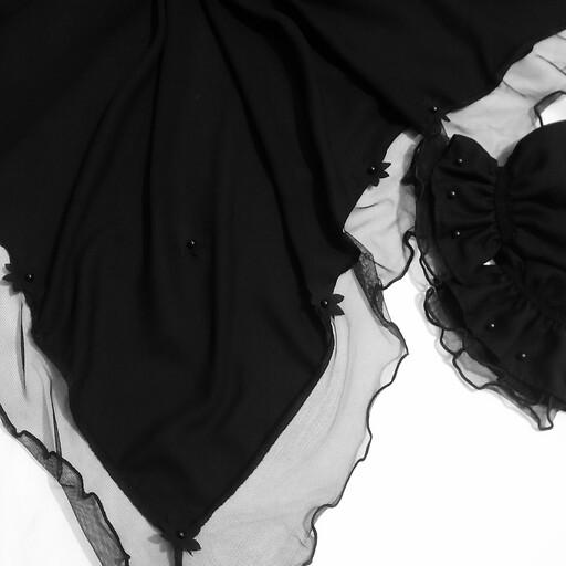 ست روسری و ساق دست  زنانه کرپ حریر  تور دار  شکوفه پانچ شده رنگبندی  جذاب مجلسی ساده شیک 