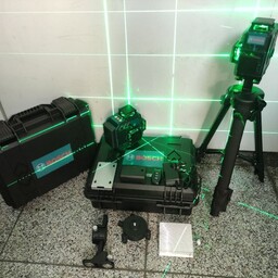 تراز لیزری نور سبز 4 خط 4 بعدی 16 لاین طرح بوش باس بهمراه سه پایه و ریموت و  دو باتری
