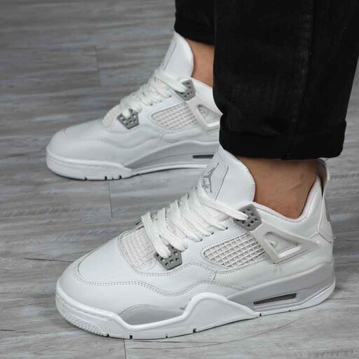 کتونی مردانه نایک ایر جردن 4 رترو سفید طوسی کد 80 Nike Air Jordan 4 Retro