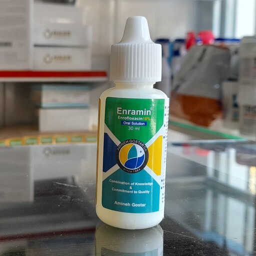قطره انروفلوکساسین مناسب برای پرندگان زینتی و طیور جهت عفونت های تنفسی و گوارشی ساخت شرکت آمینه گستر(30سی سی)