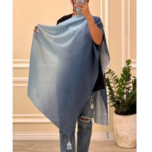 شال طیفی طرحدار آبی سرمه ای رنگی منگوله دار جدید  حراجی و تخفیف ویژه زنانه و دخترانه هدیه روز زن روز مادر ولنتاین کادو
