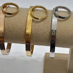 ست دستبند و حلقه استیل در سه رنگ طلایی ، نقره ای، مسی رنگ ثابت