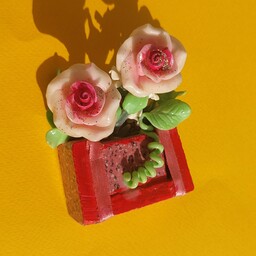 مجسمه دستساز خمیری گل و گلدان سایز کوچک