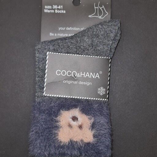 جوراب لب موهر طرح خرسی برند COCO - HANA بسیار لطیف و گرم در 5 رنگ