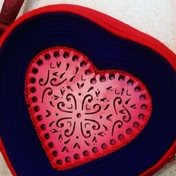 کیف مدل قلب قطان دوزی رنگ قرمز و سورمه ای